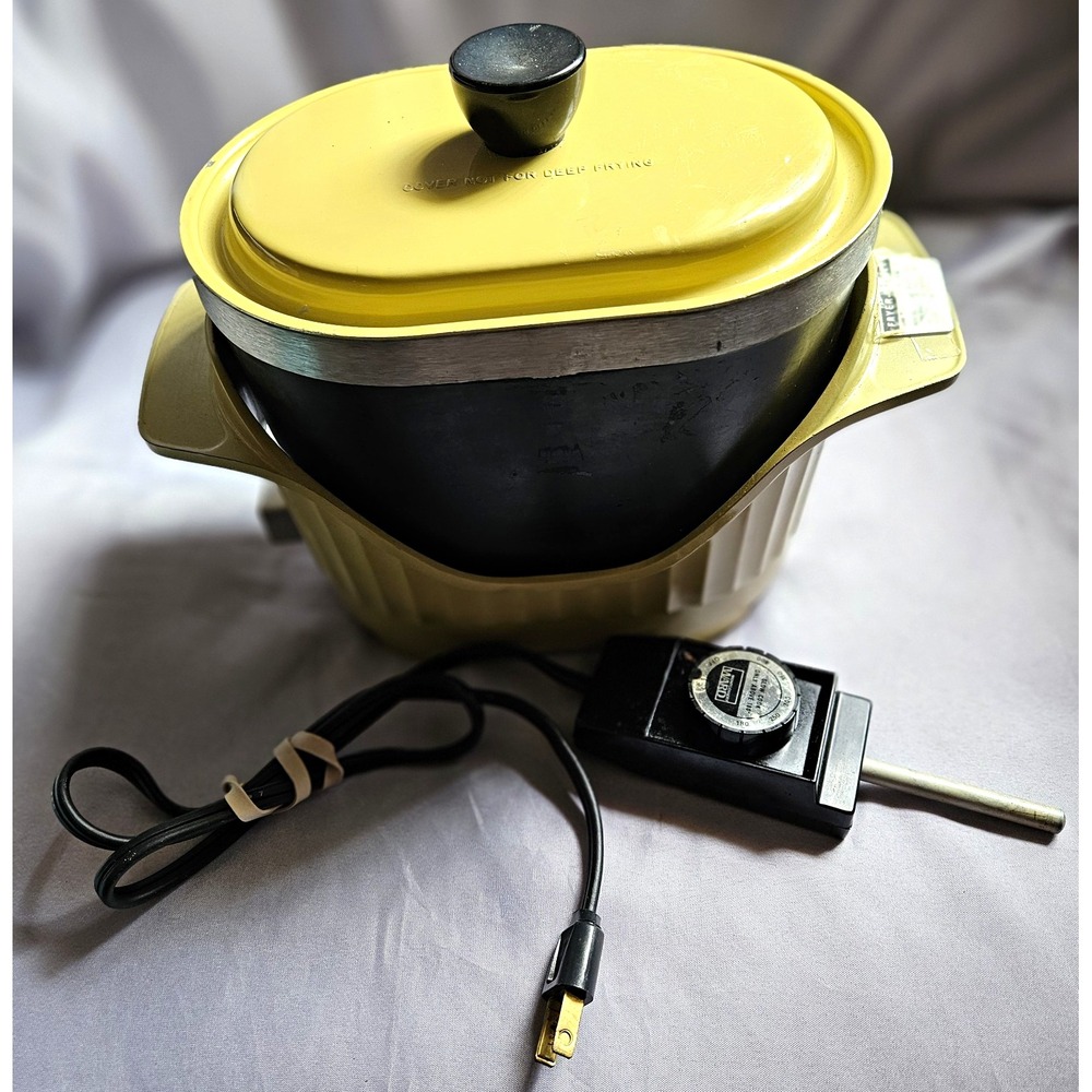 Vintage Montgomery Ward 4 Qt Deep Fryer Slow Cooker Yellow Black Nard 86-4594